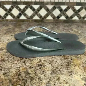 Havaianas SLIM Steel Gray Silver flip-flops sandals ladies size 9 Beach thongs